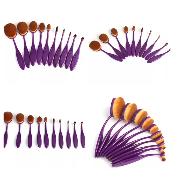 10 PC Oval Purple Makeup Brush Set - Picture 2 of 8
